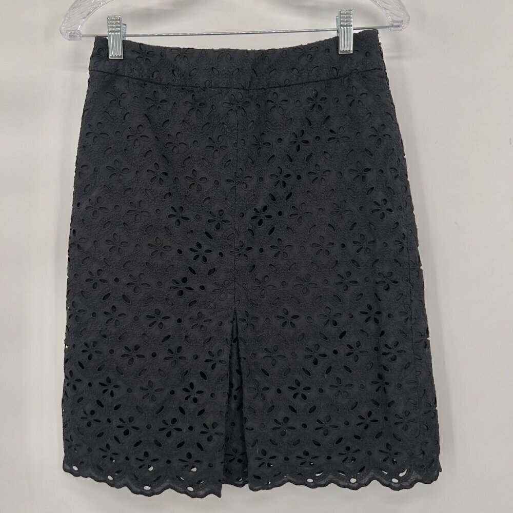 Talbots Women's Lined Black Floral Eyelet Lace A-Line Skirt 4P